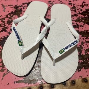 HAVAIANAS Brasil Men’s white flip flops sz 45/46 or 11/12